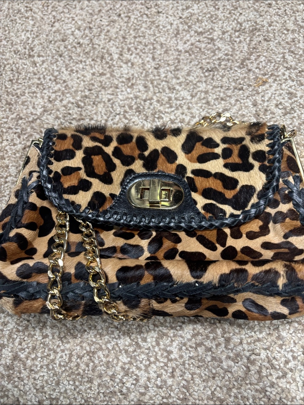 Badgley Mischka Leopard animal hair Crossbody with Gold Chain - vintage